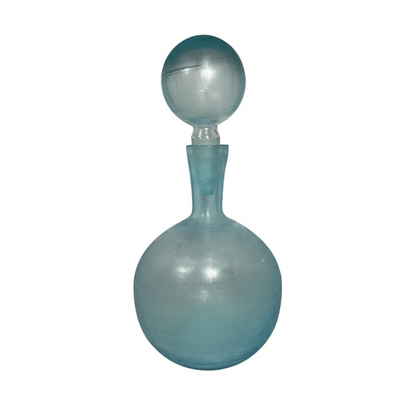 Vintage Glass Decanter Textured w/Rounded Base Round Stopper Blue MCM Large 12” - Picture 3 of 14